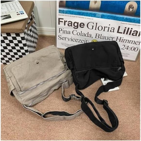 Casual Bag Canvas Shoulder Tote Travel Bag for Women and Men- Gray - Picture 5 of 6